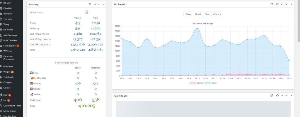 Phân tích truy cập theo trang, trình duyệt và top trang