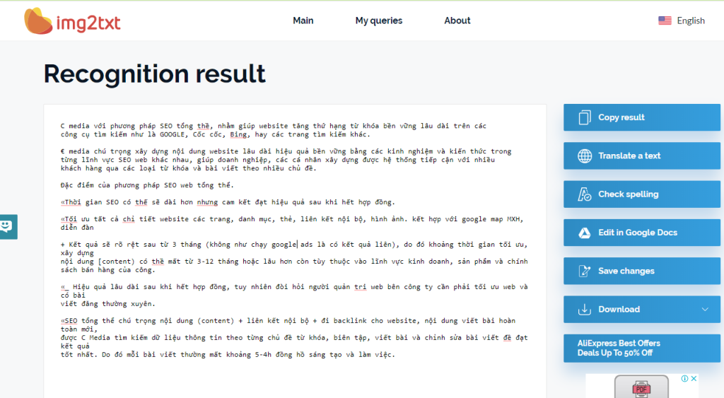 img2text Cũng khá ổn nhưng có 1 số từ không chính xác