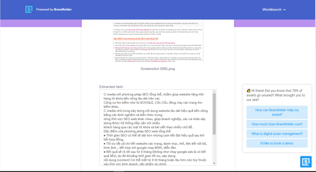 Ứng dụng ORC BrandFolder cho ra text khá chính xác