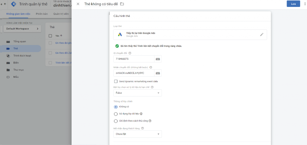 Cài đặt thẻ cho chuyển đổi Google ADs