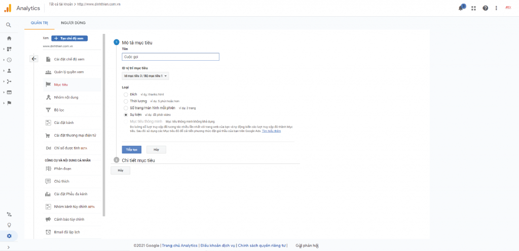 Tạo mục tiêu để ghi lại chuyển đổi