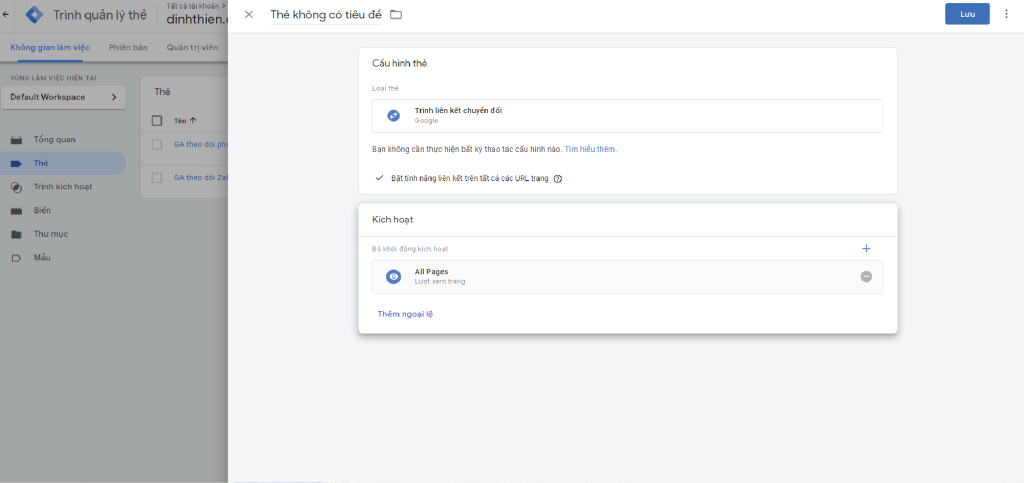 Tạo thẻ trình chuyển đổi liên kết toàn bộ trang