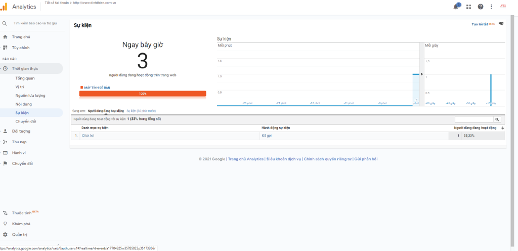 Xem kết quả ghi lại trên Google Analytic