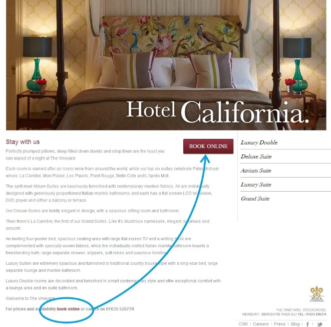 Bằng cách chuyển lời kêu gọi hành động ở dạng văn bản sang sử dụng nút và đặt nó ở vị trí rõ ràng hơn, The Vineyard đã có thể tăng tỷ lệ nhấp vào nút CTA lên 32,12%