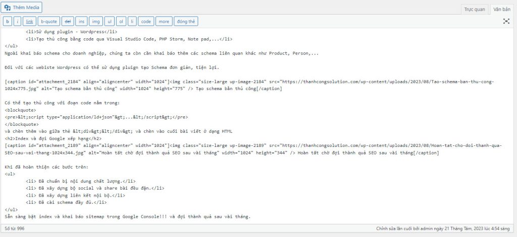 Chèn Schema vào cuối bài ở dạng HTML